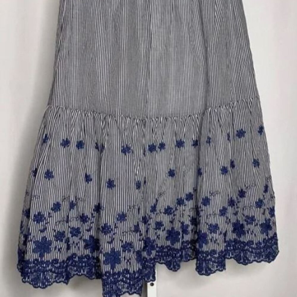 English Factory Blue Stripe Eyelet Midi Skirt — Size S